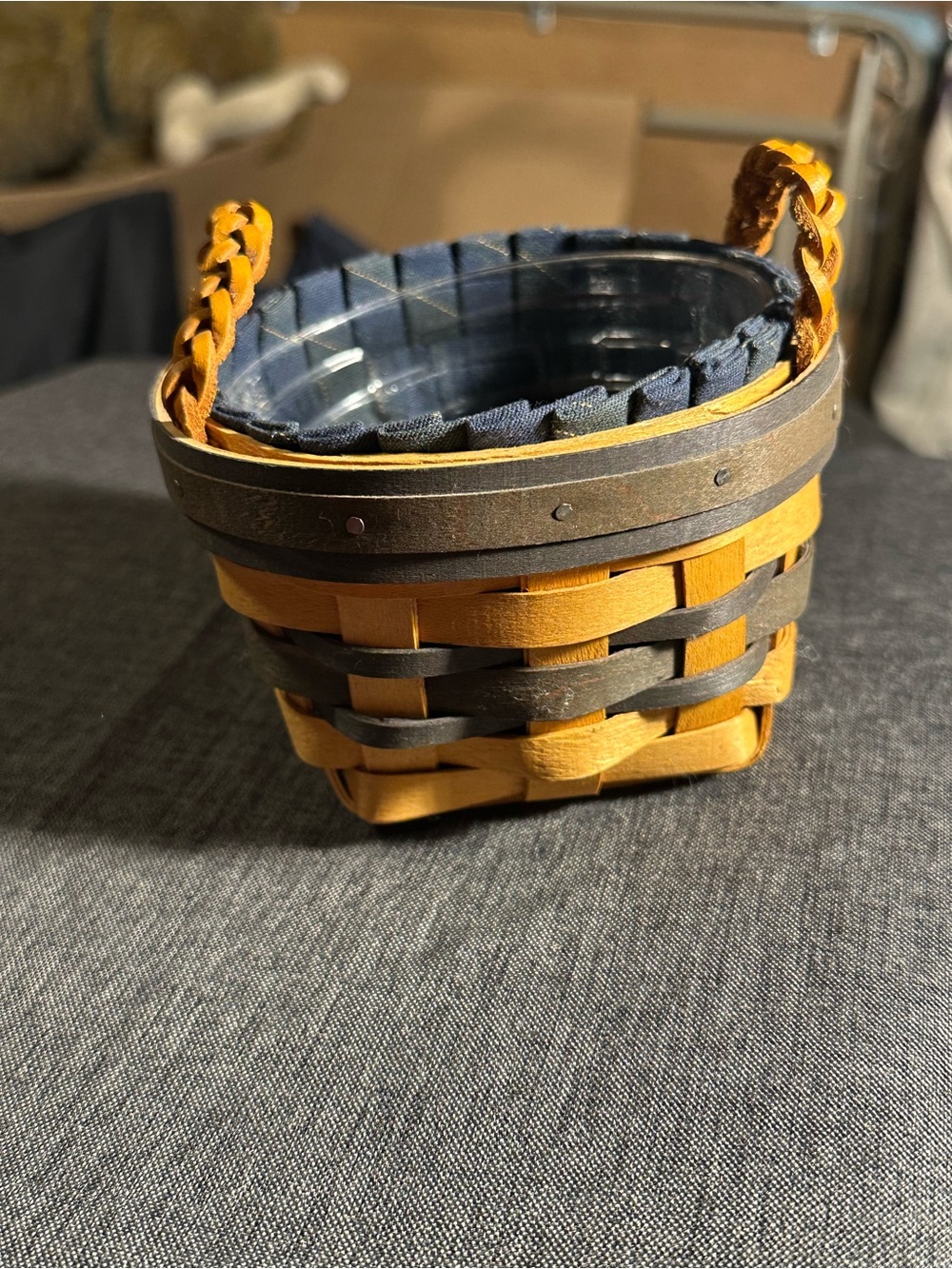 Longaberger Yellow and Brown Braided-Handle Basket